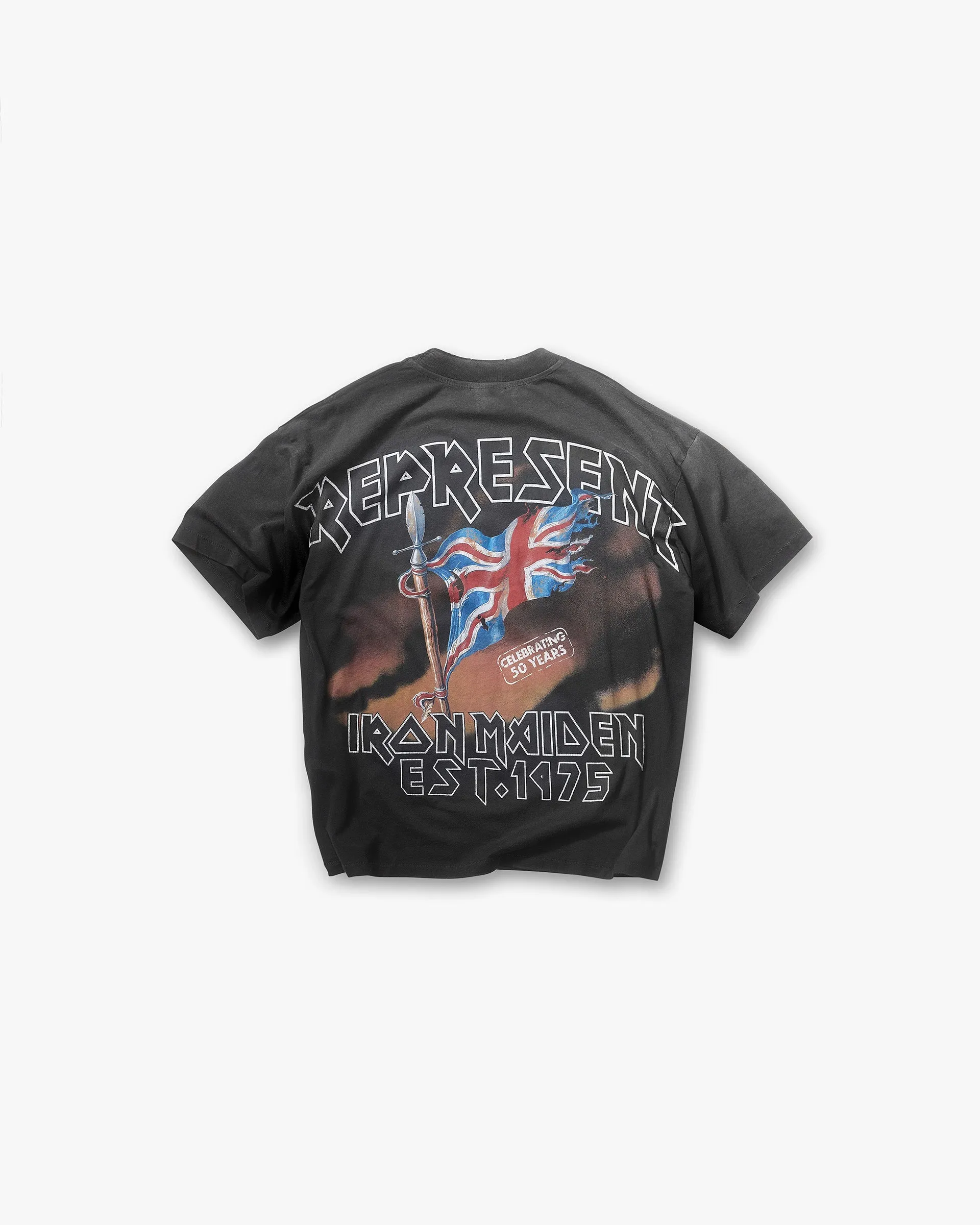 Represent X Iron Maiden Steed T-Shirt - Stained Black Cool Fit