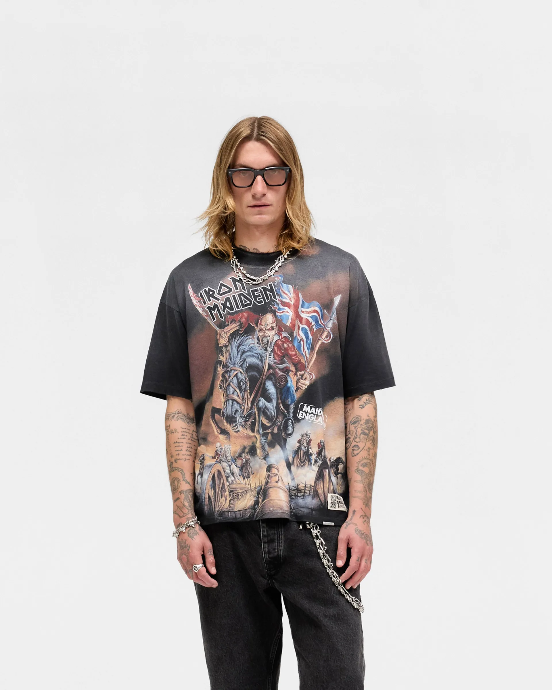 Represent X Iron Maiden Steed T-Shirt - Stained Black Layered Wear