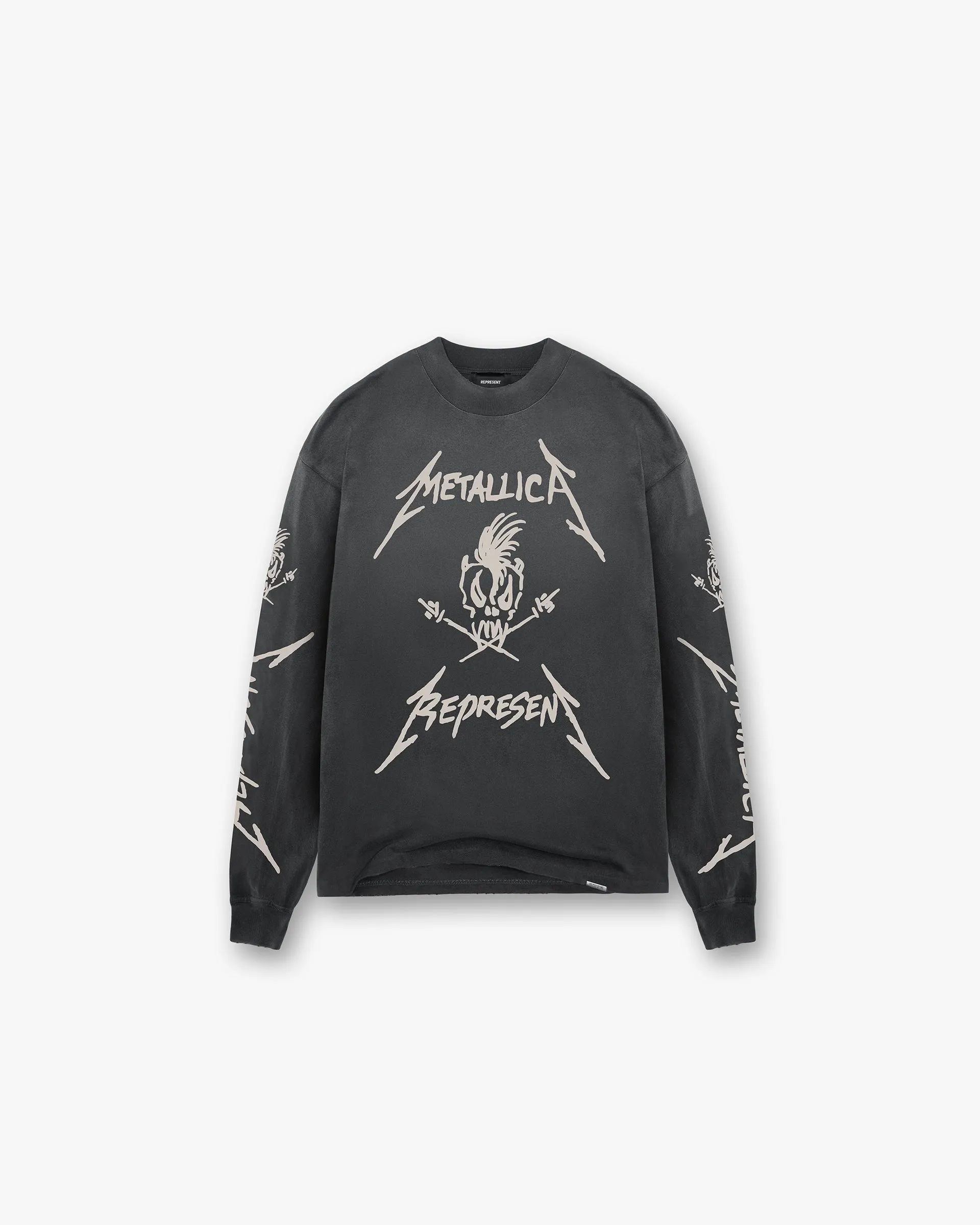Represent X Metallica Garage Inc Long Sleeve T-Shirt - Stained Black Classic Comfort Style Slim Comfort