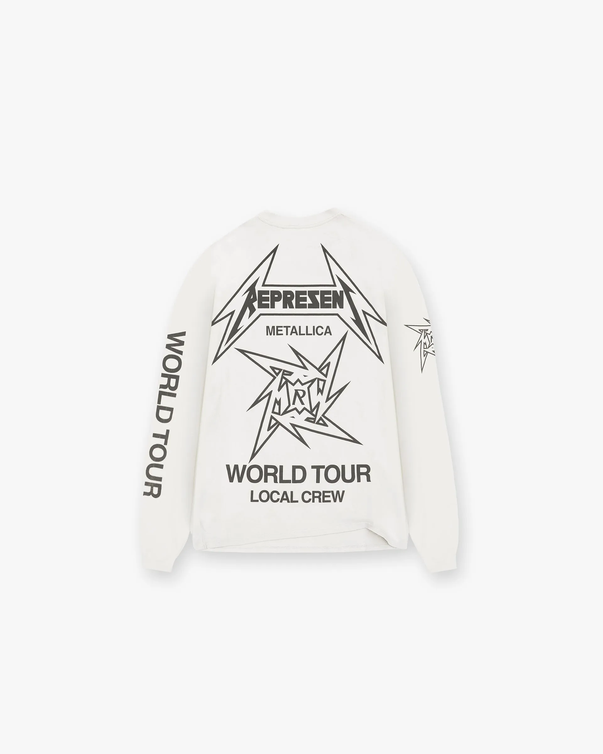 Represent X Metallica Local Crew Long Sleeve T-Shirt - Flat White Effortless Fit Heather Texture Finish