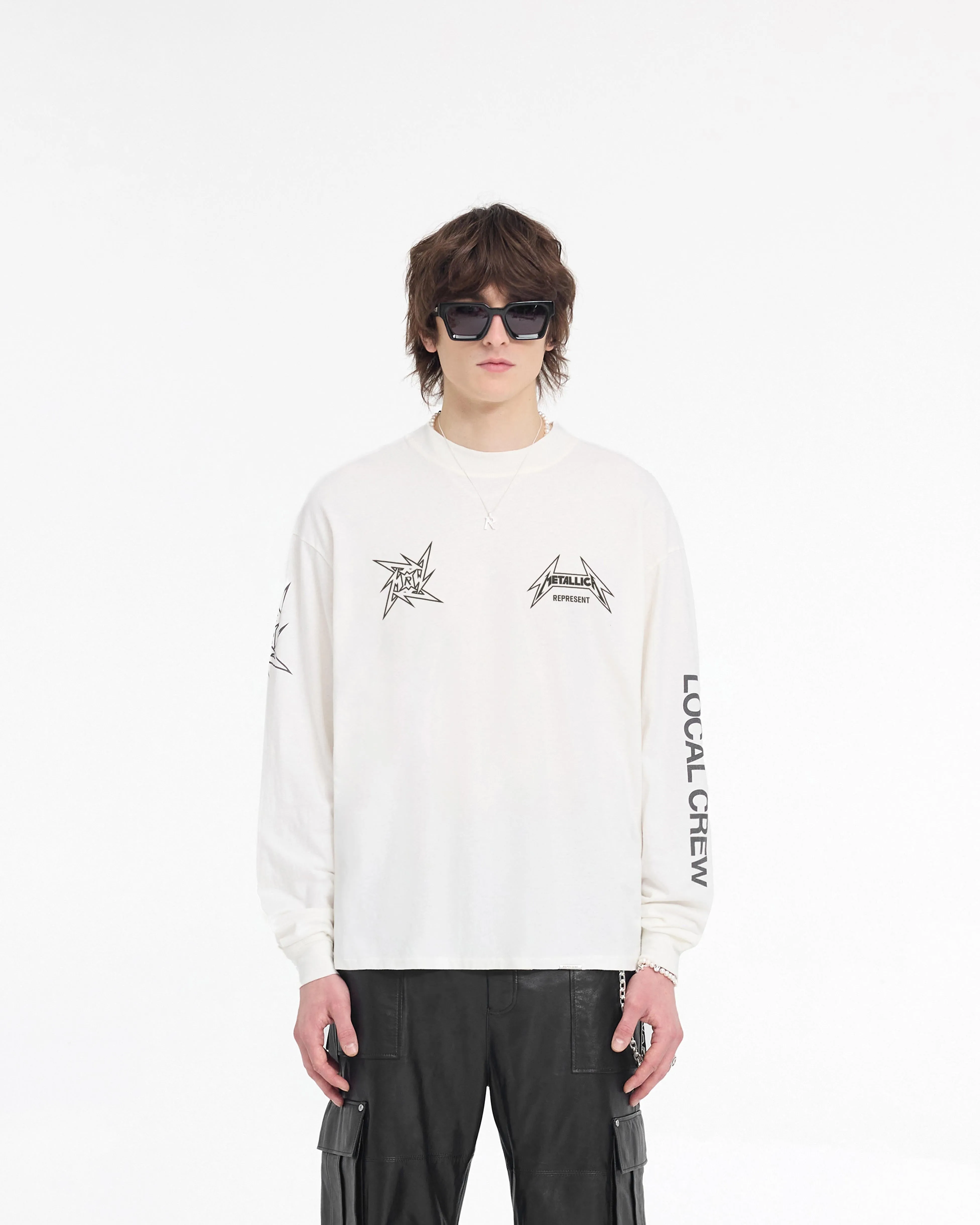Cozy Comfort Design skinny but not tight Represent X Metallica Local Crew Long Sleeve T-Shirt - Flat White