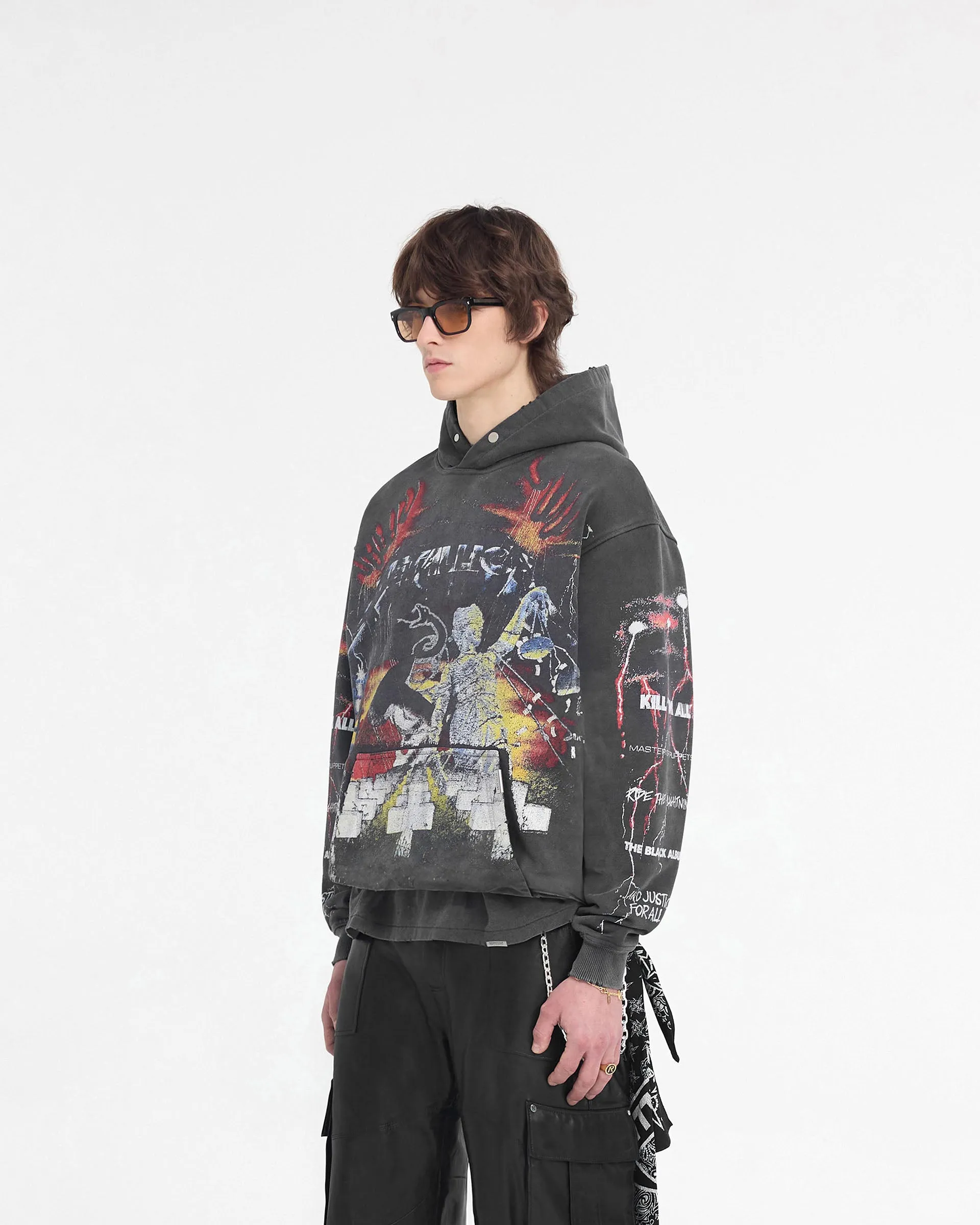 Represent X Metallica Master Of Puppets Hoodie - Vintage Grey Layer Minimal