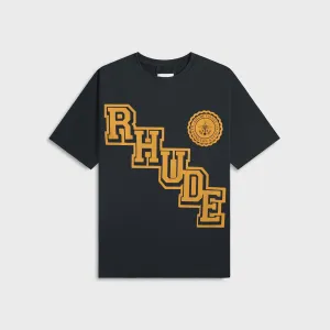 NoSideSeam Bold Statement Rhude Collegiate Crest Tee - Vintage Black