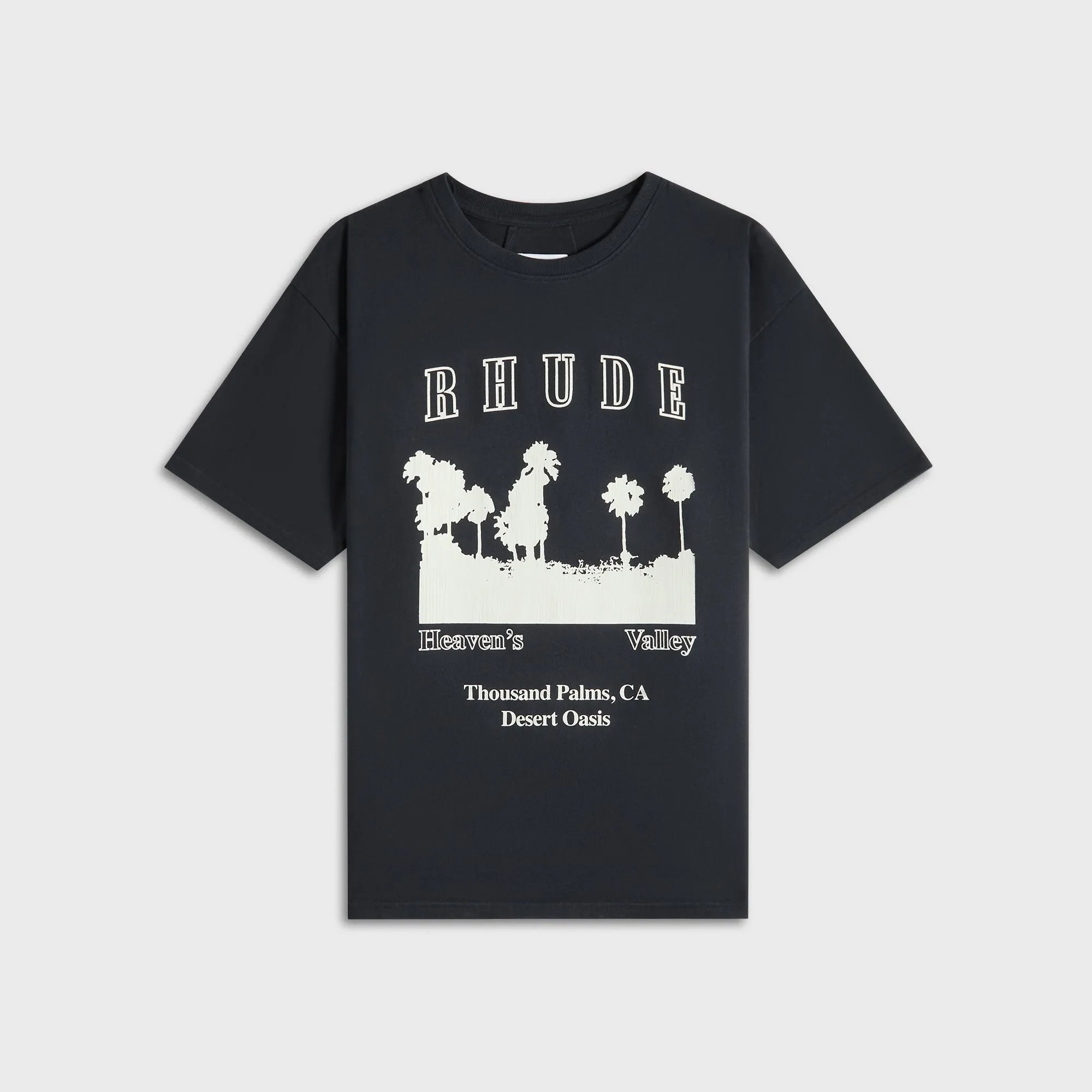 Soft Touch Texture Adjustable Fit Rhude Thousand Palms Tee - Vintage Black / White