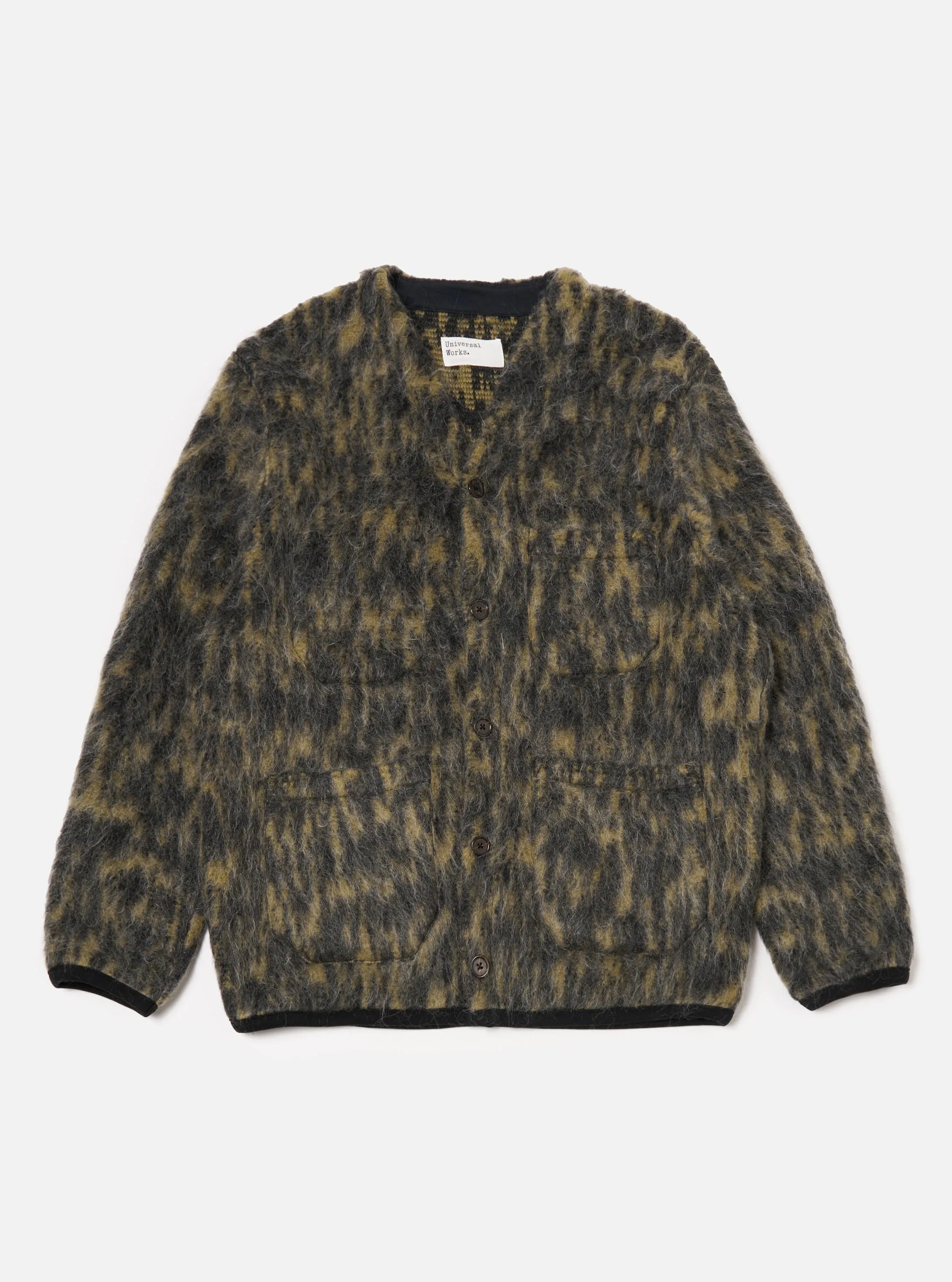 Universal Works Cardigan Dolce Fleece Charcoal Seamless Bonding ContouredShoulderFit