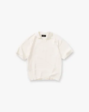 Ribbed Polo - Aged White Curved Hem Perfect Layer