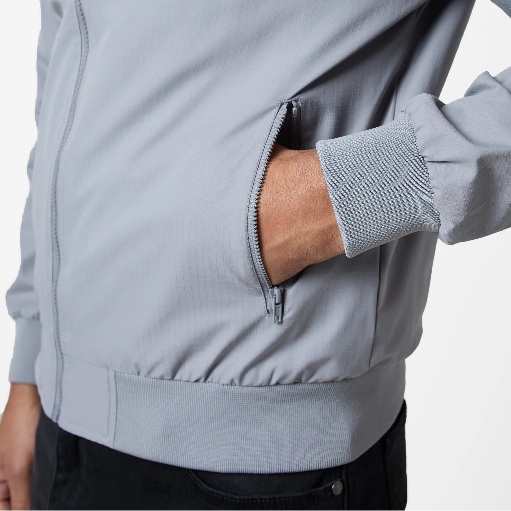 Ripstop Bomber Jacket | Frost Grey Microfiber texture Stretch Cloth