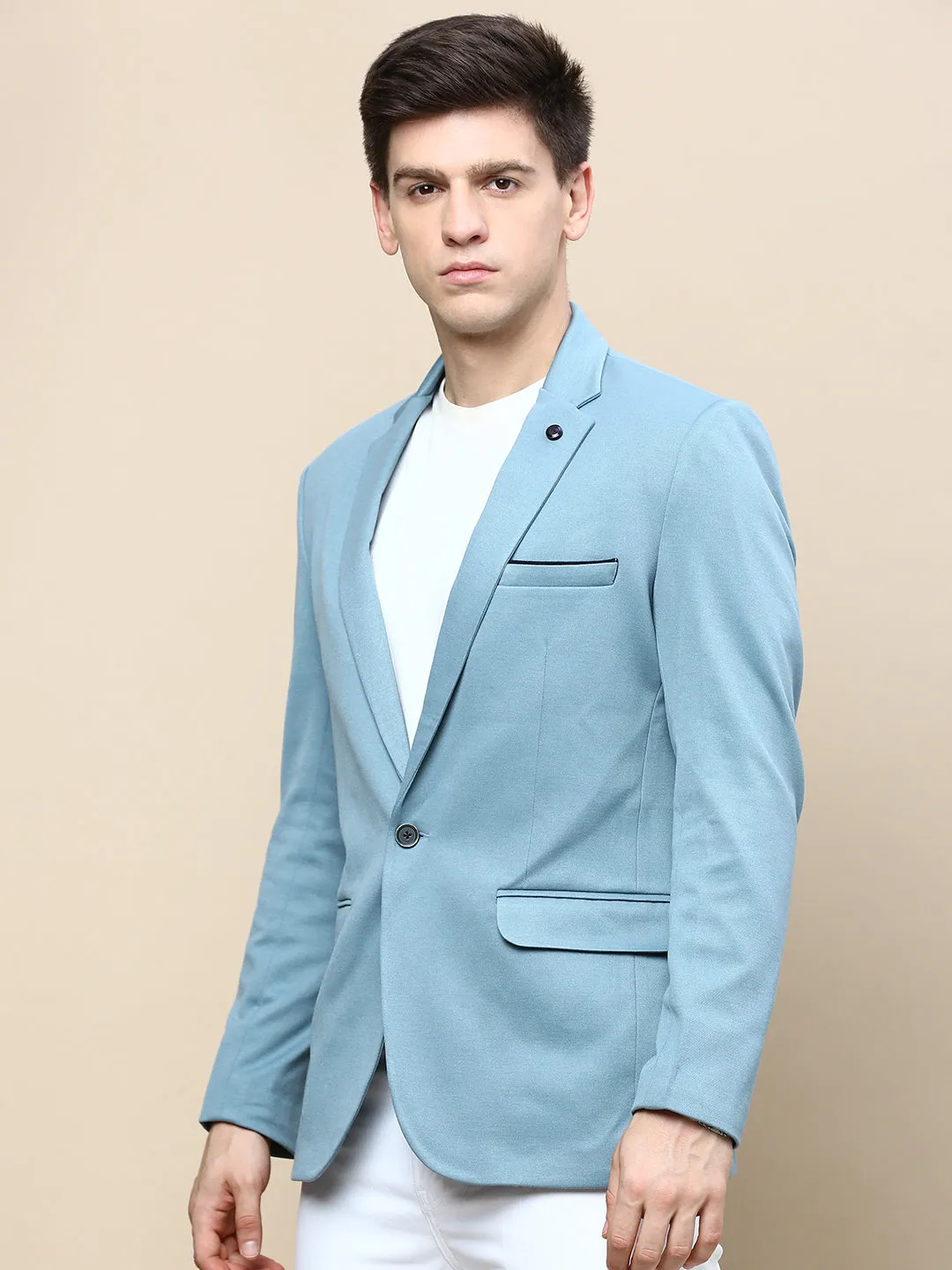 Weekend Casual Fit Men's Turquoise Blue Slim-Fit Single Breasted Cotton Blazer