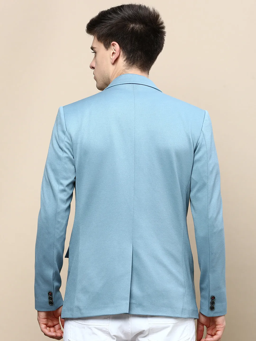 Hypoallergenic Interior Layer Breathable Outer Shell Men's Turquoise Blue Slim-Fit Single Breasted Cotton Blazer