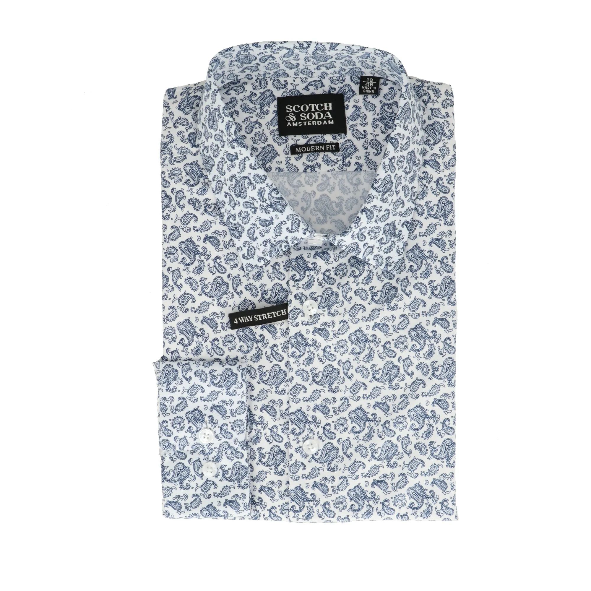 Scotch & Soda Mens White/Navy Dress Shirt Beach Ready Contemporary Style