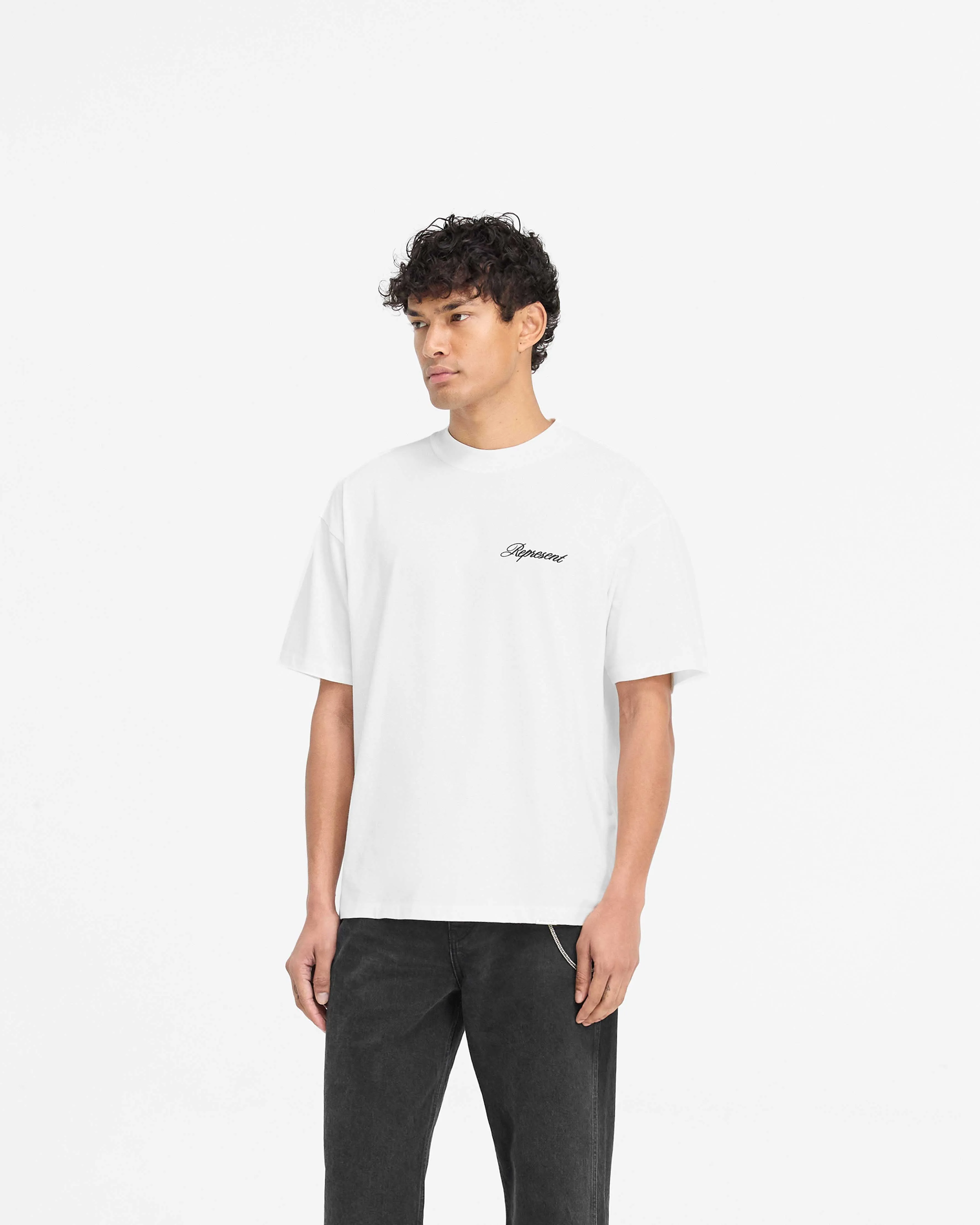 Stretch Fabric Technology Script Logo T-Shirt - Flat White