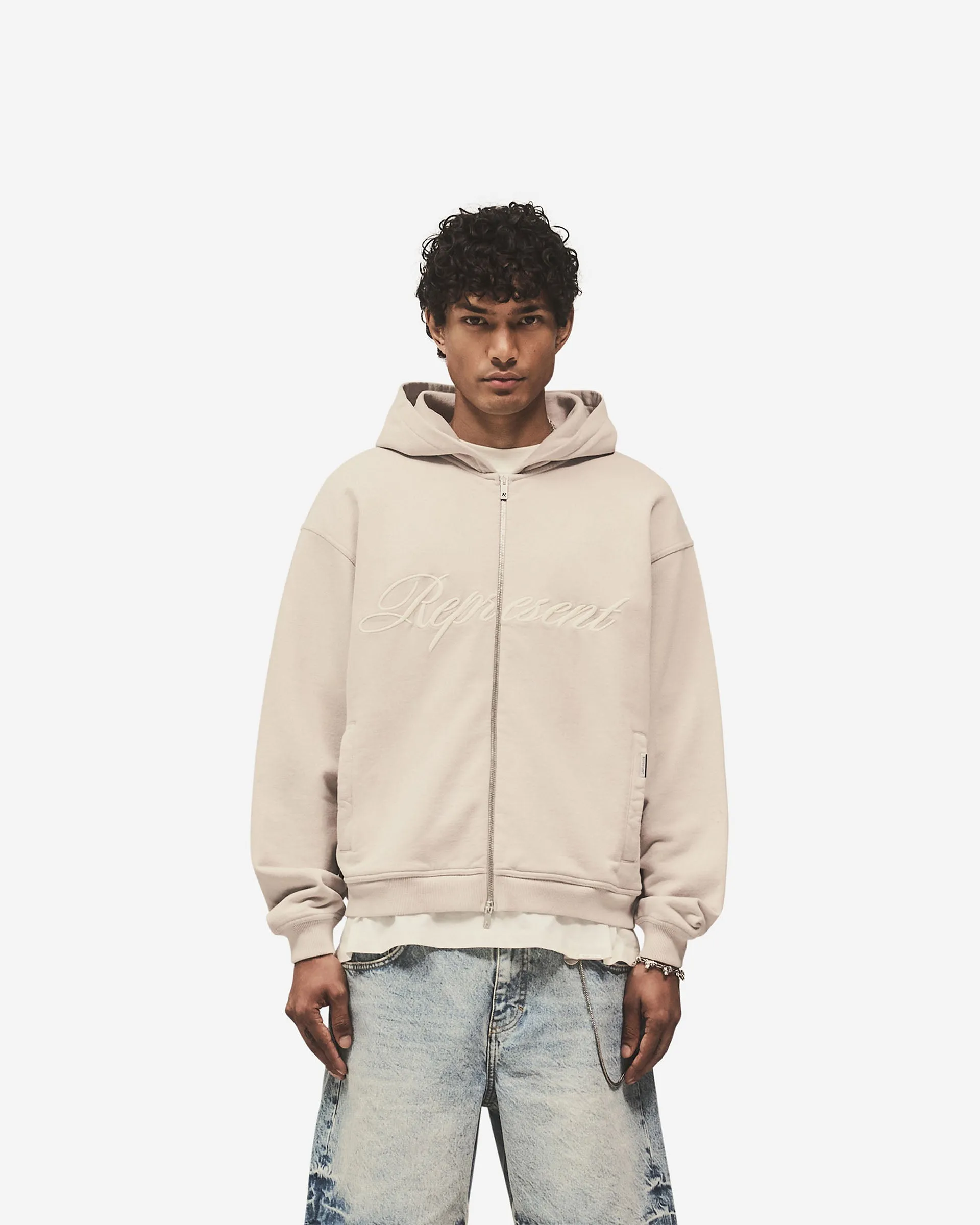 Everyday Look industry standard Script Logo Zip Hoodie - Concrete