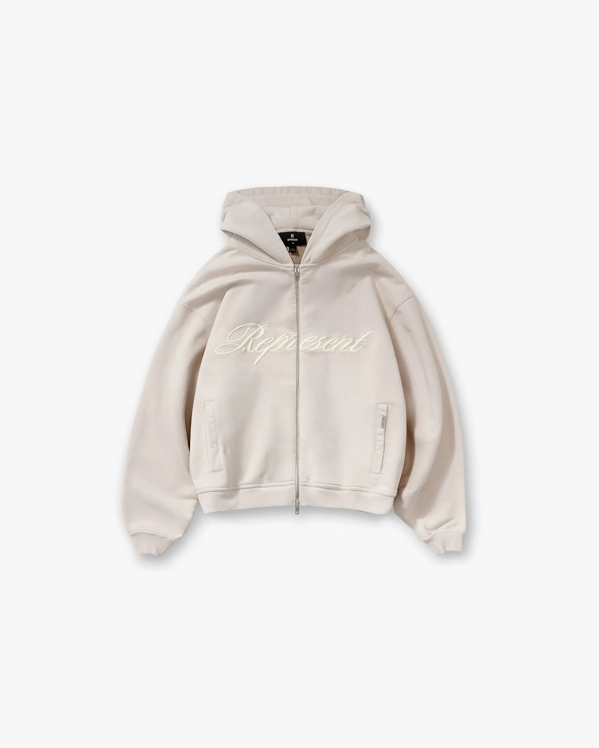 Light Warmth product brand name recognition Script Logo Zip Hoodie - Concrete