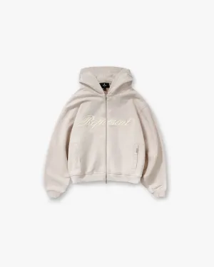 Light Warmth product brand name recognition Script Logo Zip Hoodie - Concrete