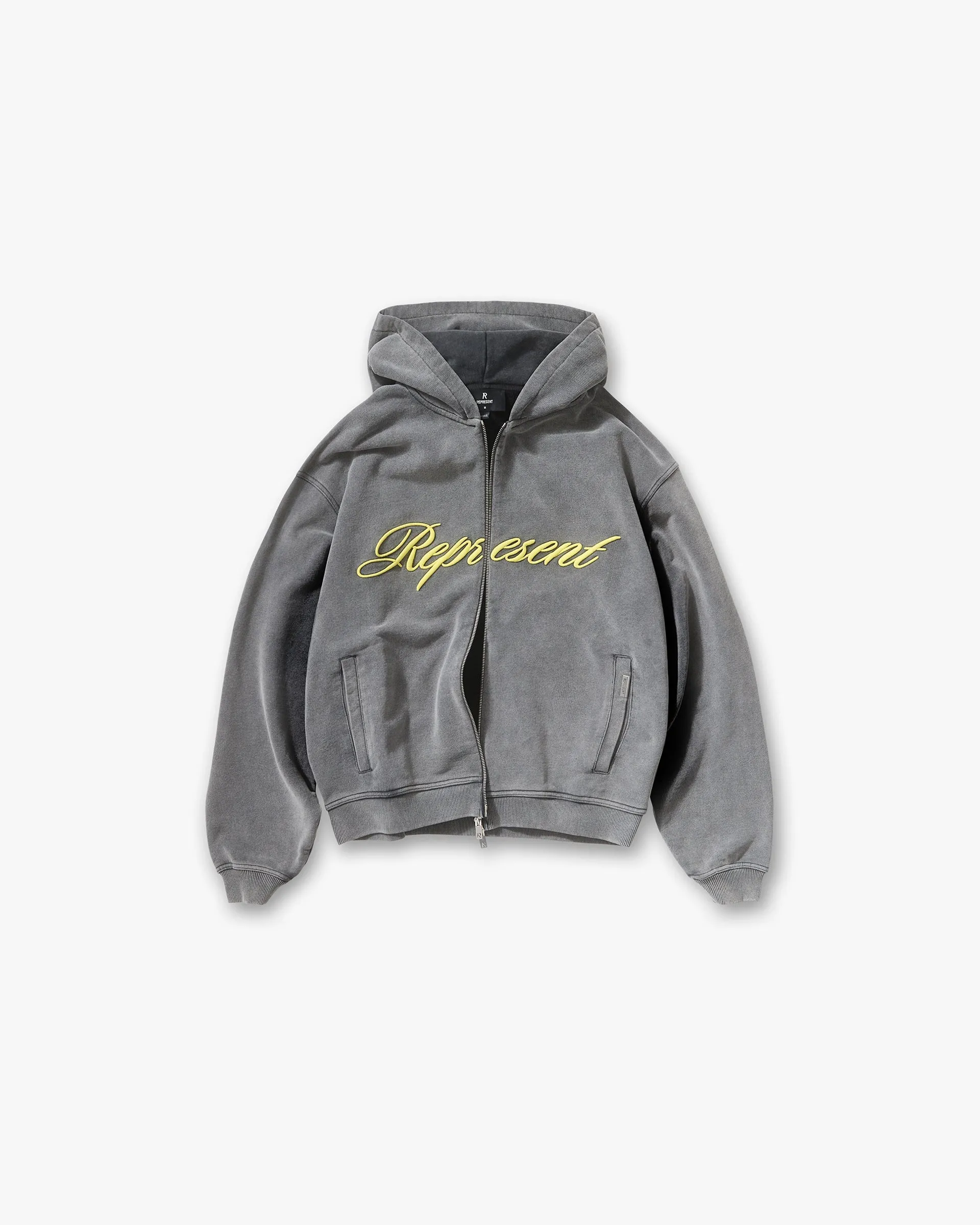 Script Logo Zip Hoodie - Vintage Grey Warm Layering