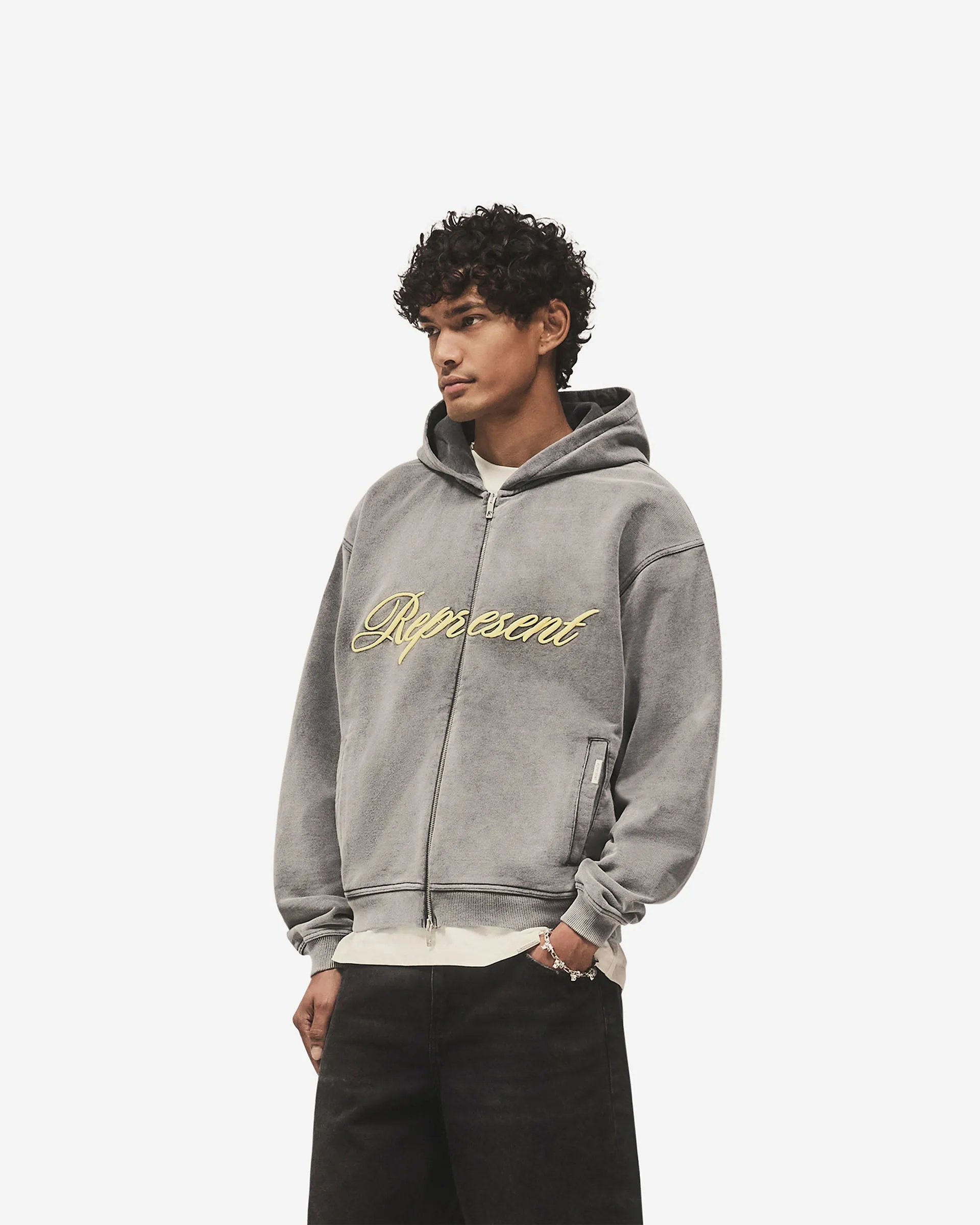 Script Logo Zip Hoodie - Vintage Grey Daily Comfort