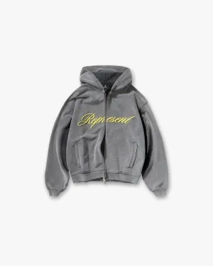 Script Logo Zip Hoodie - Vintage Grey Warm Layering
