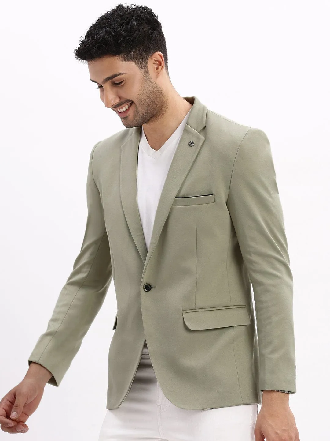 Men's Sea Green Single Breasted Notched Lapel Collar Casual Blazer Smart Casual Piece