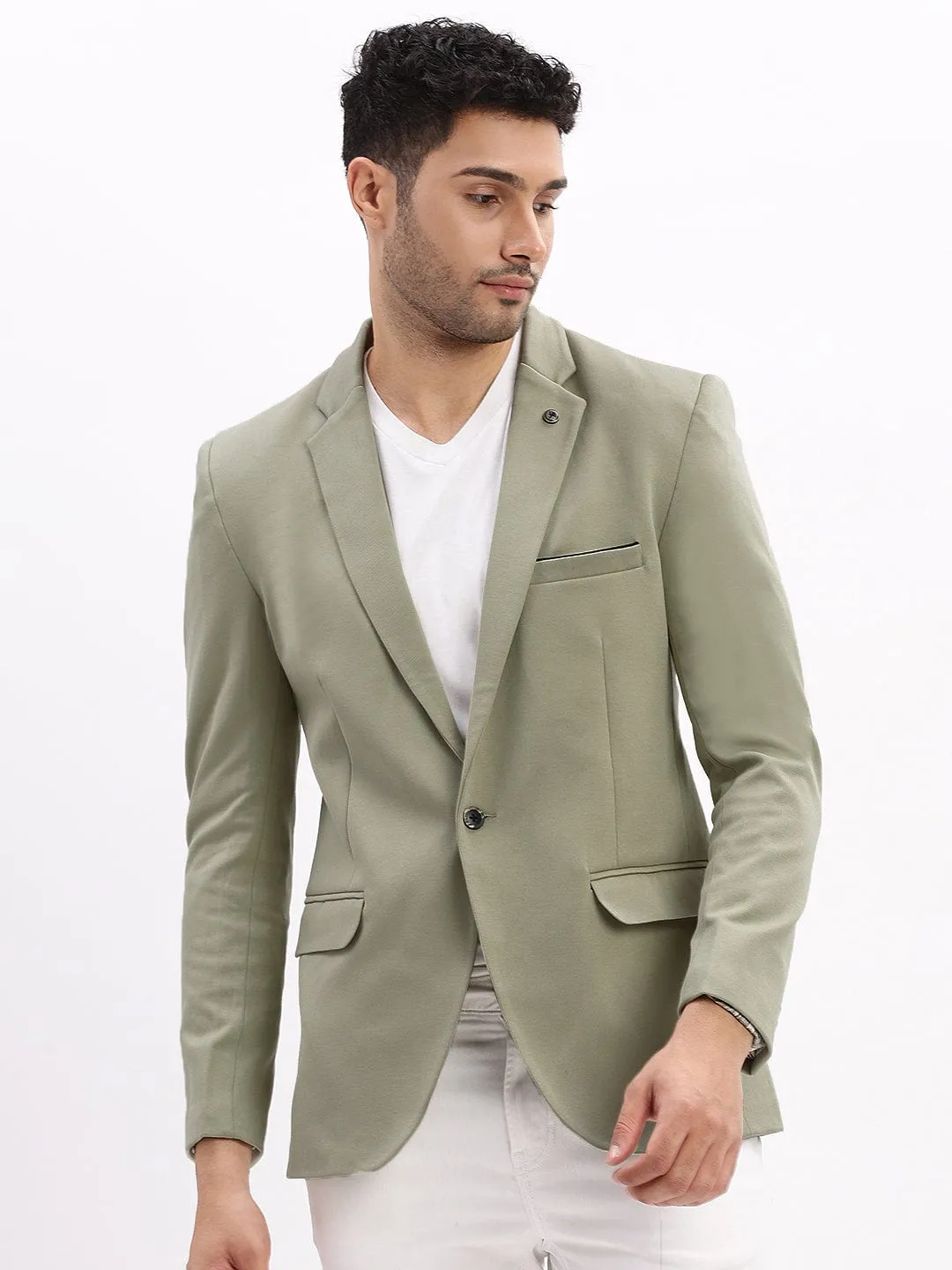 Men's Sea Green Single Breasted Notched Lapel Collar Casual Blazer Reflective Detailing Weather Adaptive Ventilation