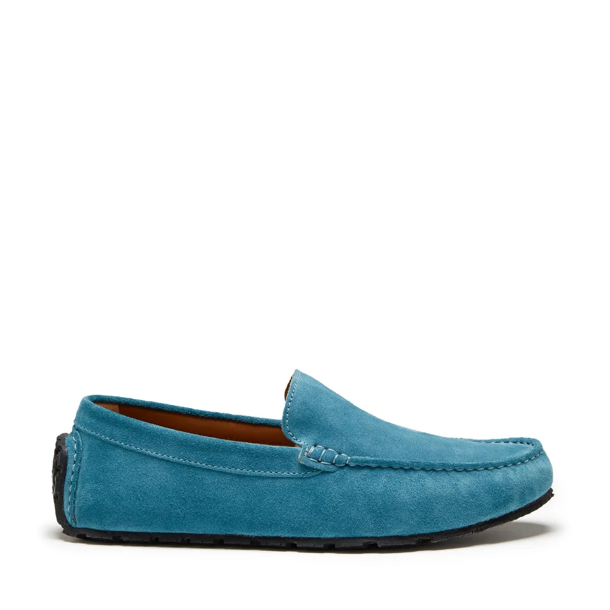 Tyre Sole Driving Loafers, petrol blue suede Open   Toe