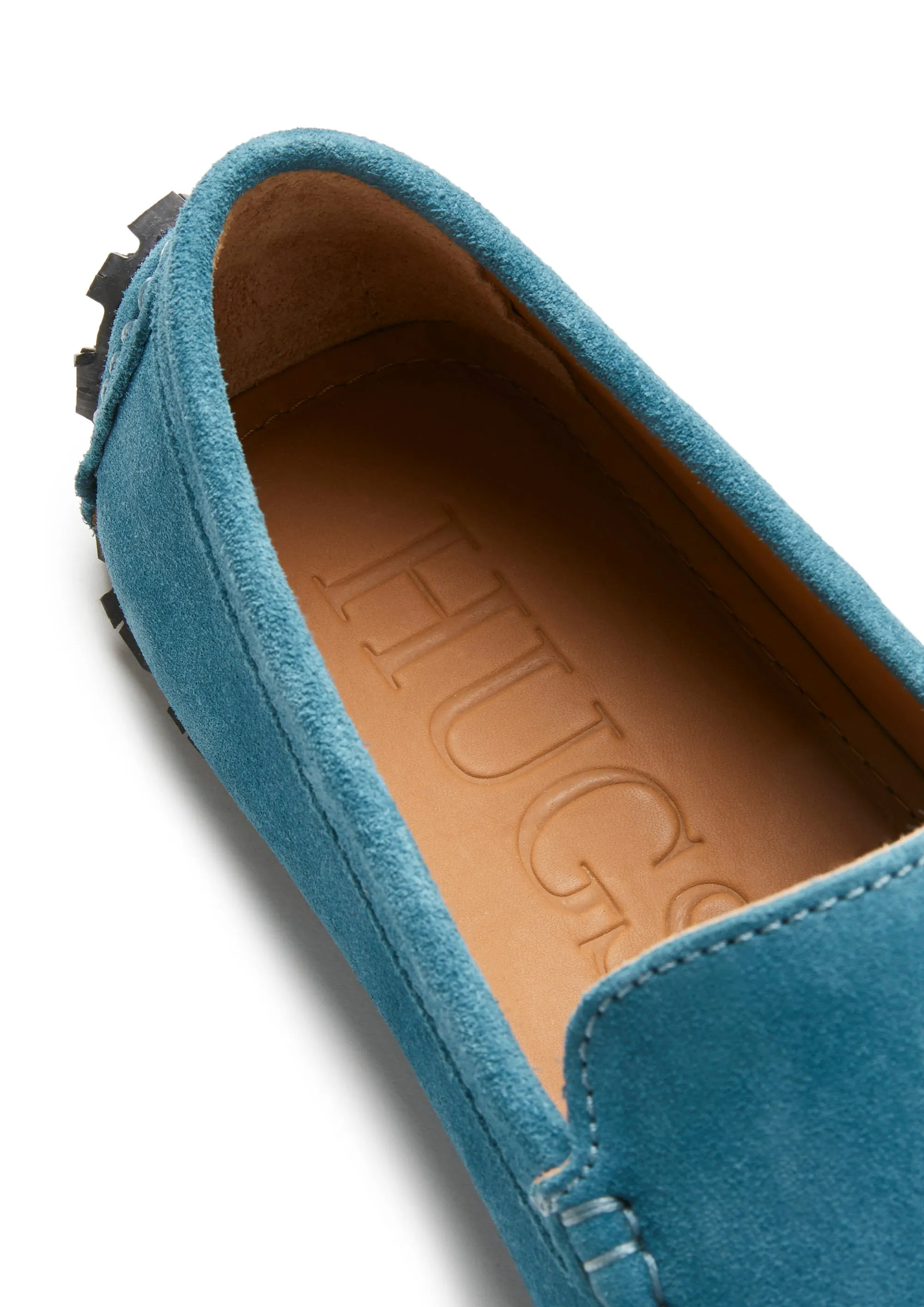 Eco Friendly Easy Wear Tyre Sole Driving Loafers, petrol blue suede