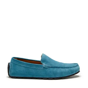 Tyre Sole Driving Loafers, petrol blue suede Open   Toe