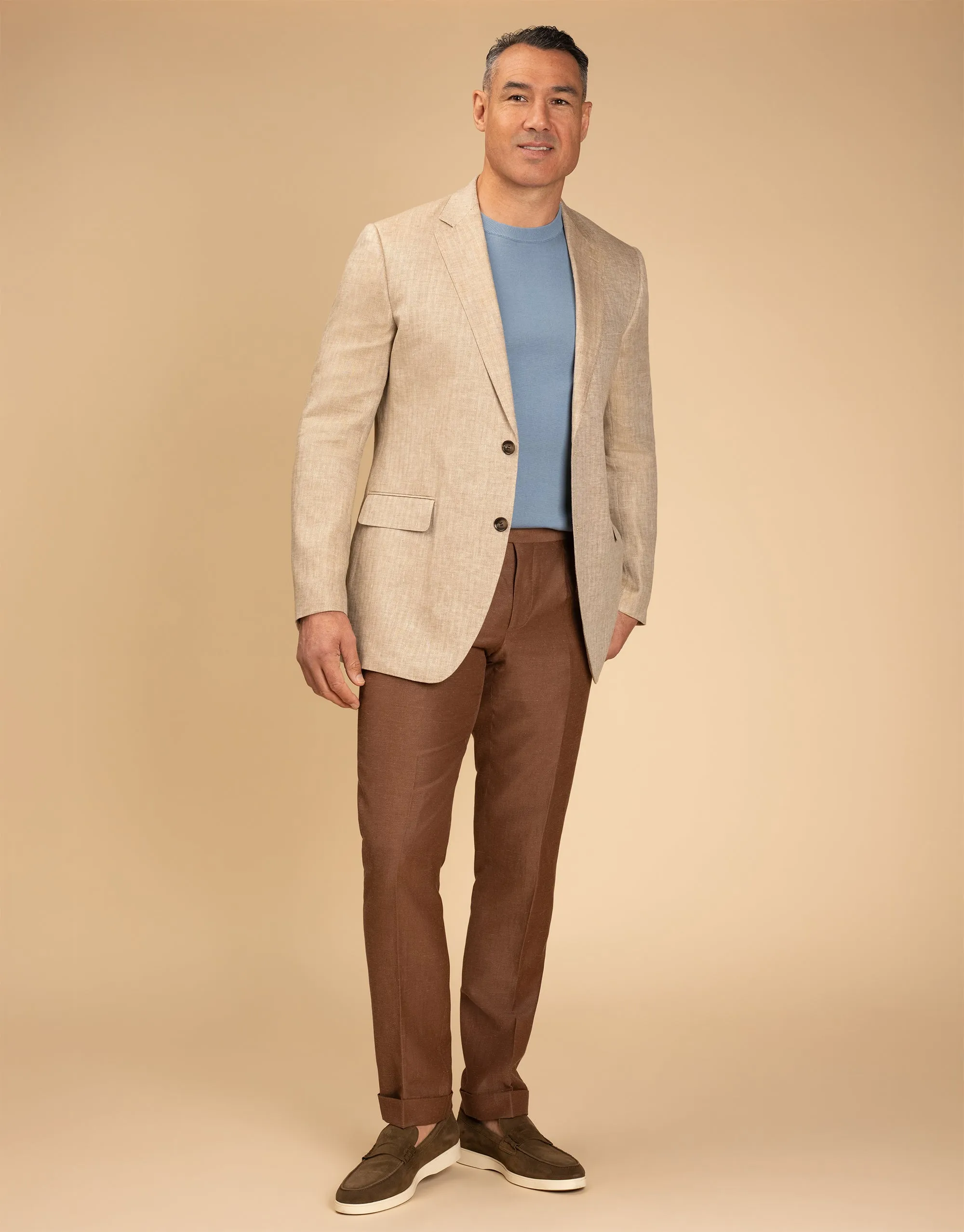 Evans Tobacco Linen Blend Twill Trouser No Gap Waist