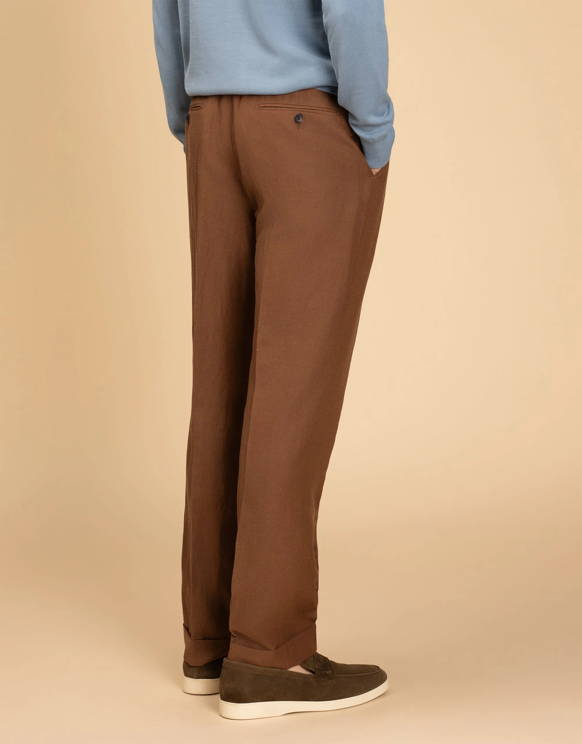 Comfort Style Evans Tobacco Linen Blend Twill Trouser
