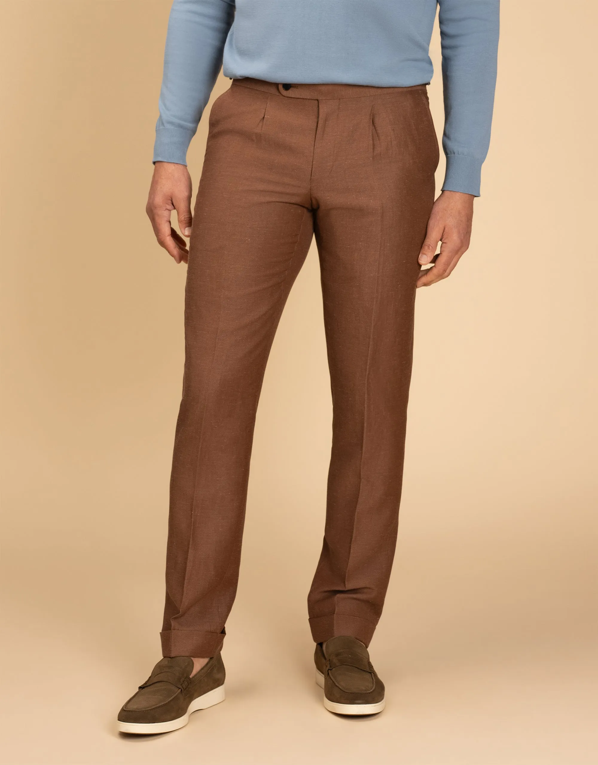 Evans Tobacco Linen Blend Twill Trouser No Sagging EasyCareFabric