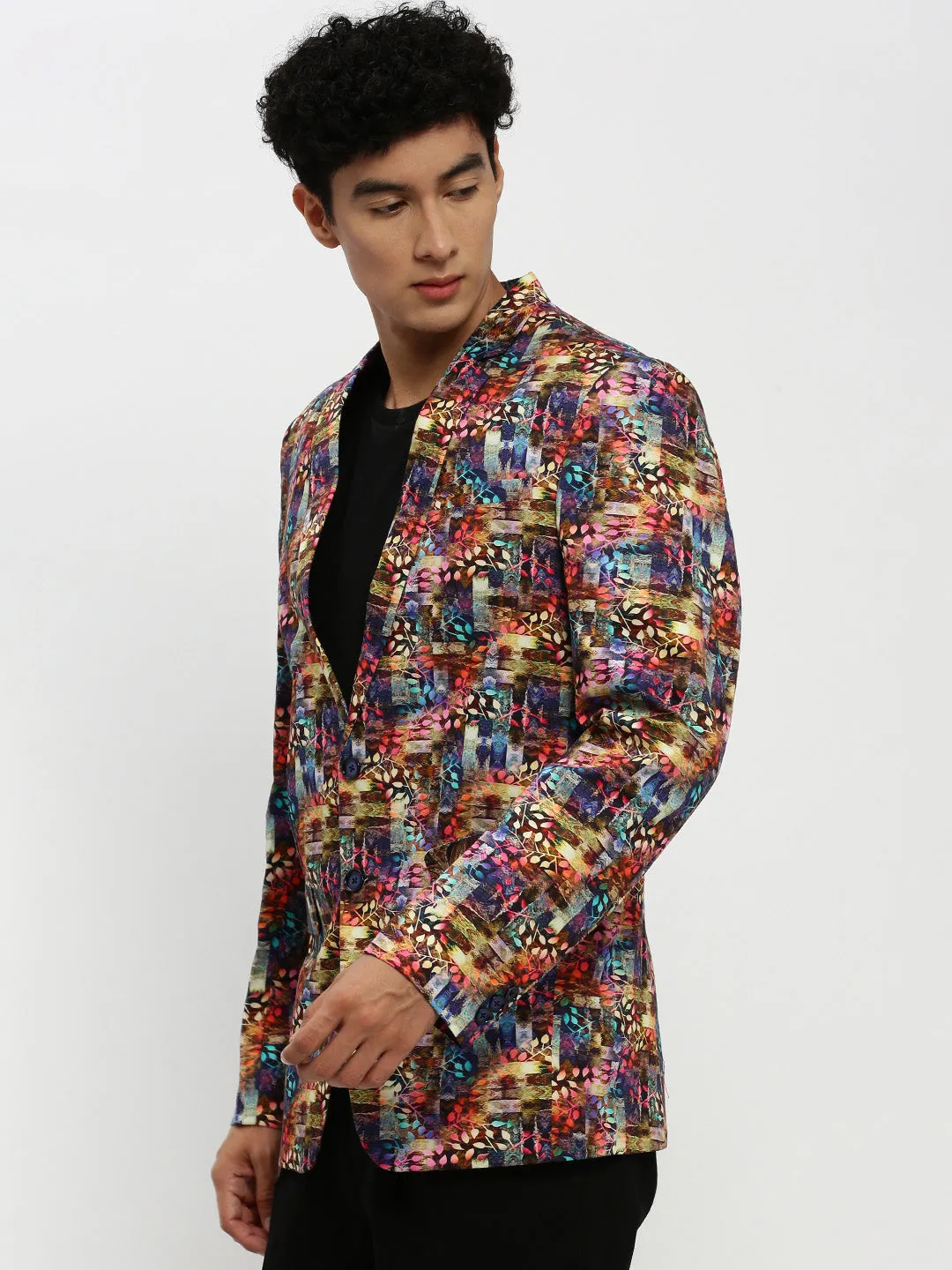 Men's Multi Printed Notched Lapel Single Breasted Blazer Daywear Staple