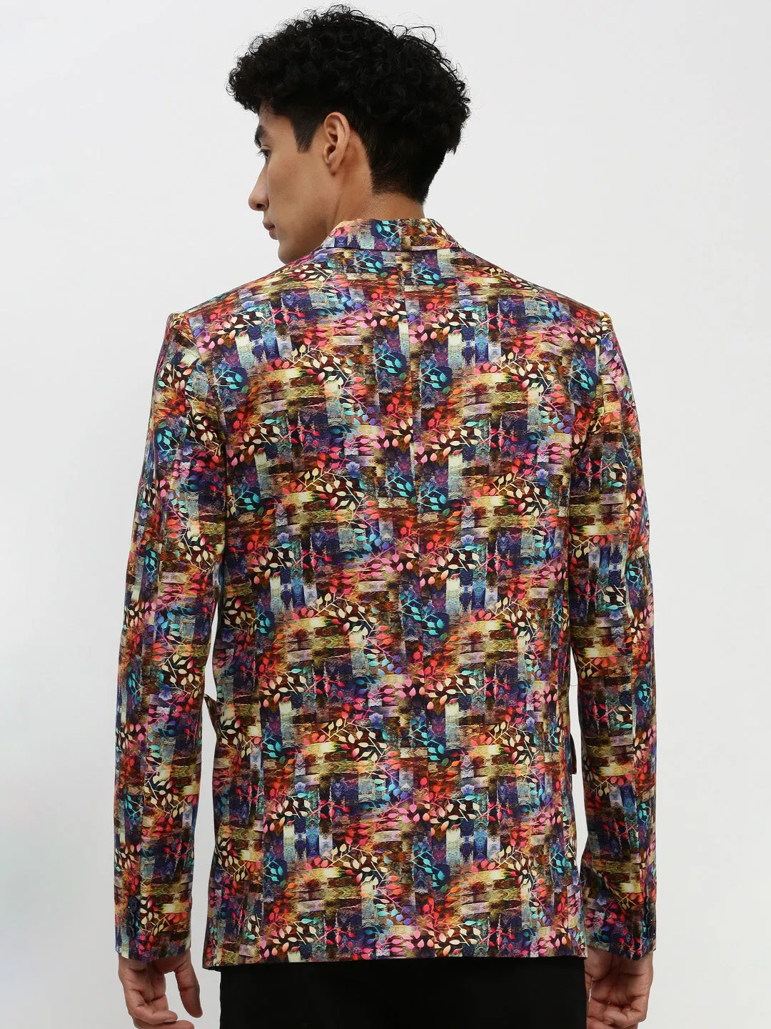 Men's Multi Printed Notched Lapel Single Breasted Blazer Breathable Lining Design