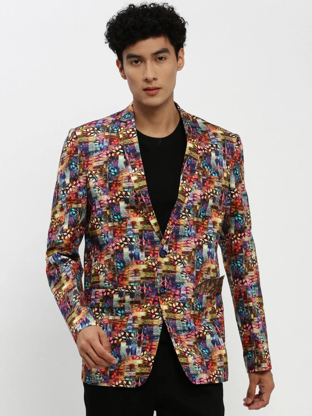 Lightweight Polyester Blend Men's Multi Printed Notched Lapel Single Breasted Blazer