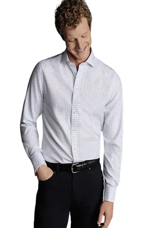 Charles Tyrwhitt Men's Non-Iron Clifton Weave Check Cutaway Slim Fit Shirt Single Cuff Thermoregulating Fabric