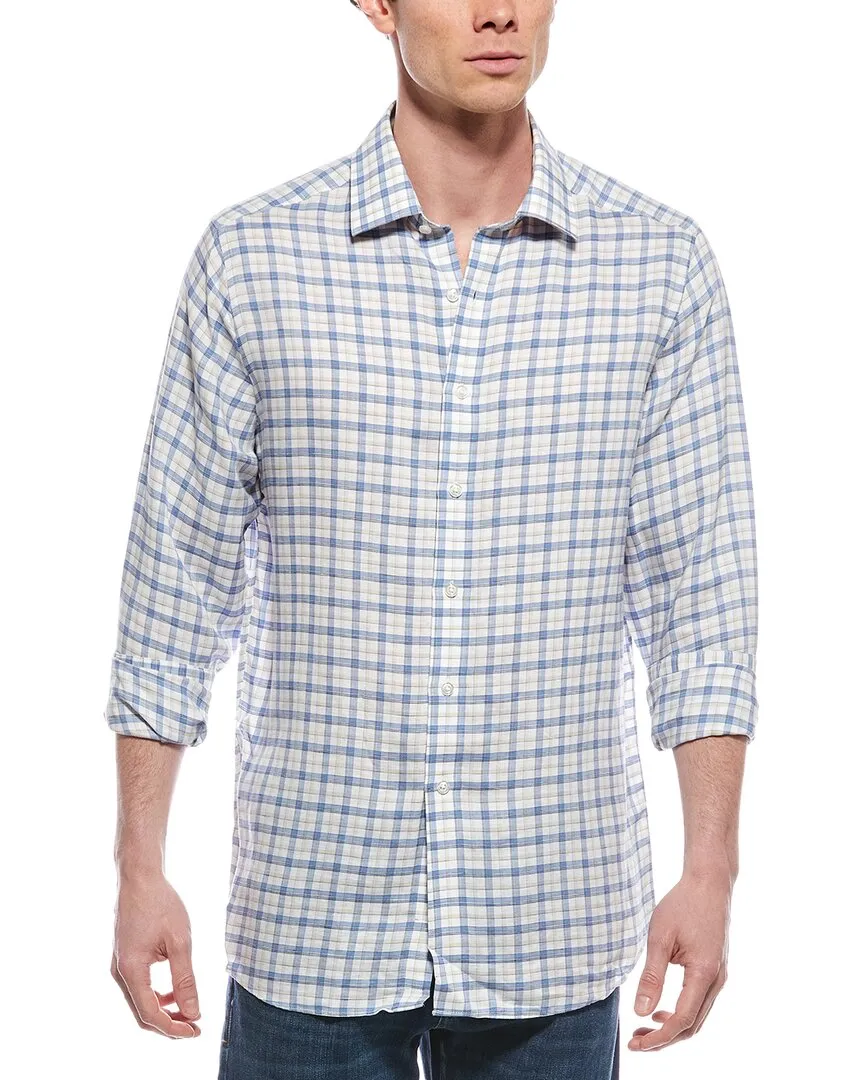 Scott Barber Coastal Plaid Linen-Blend Shirt Stylish Element