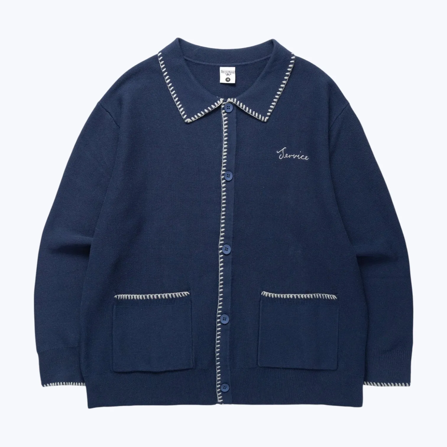 Service Works Blanket Stitch Cardigan Navy Garden Ease EasyAdjustment