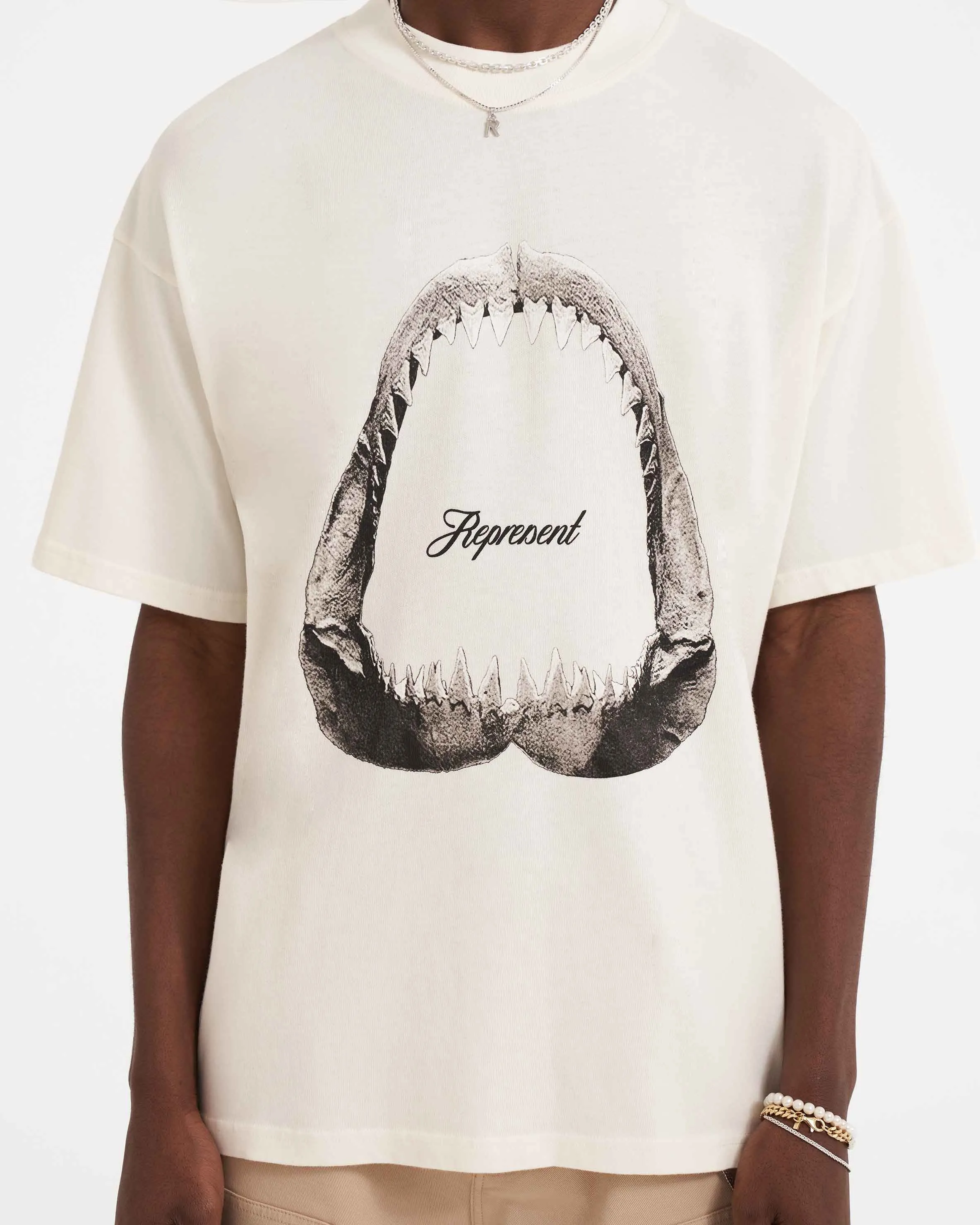 Shark Jaws T-Shirt - Flat White Collared