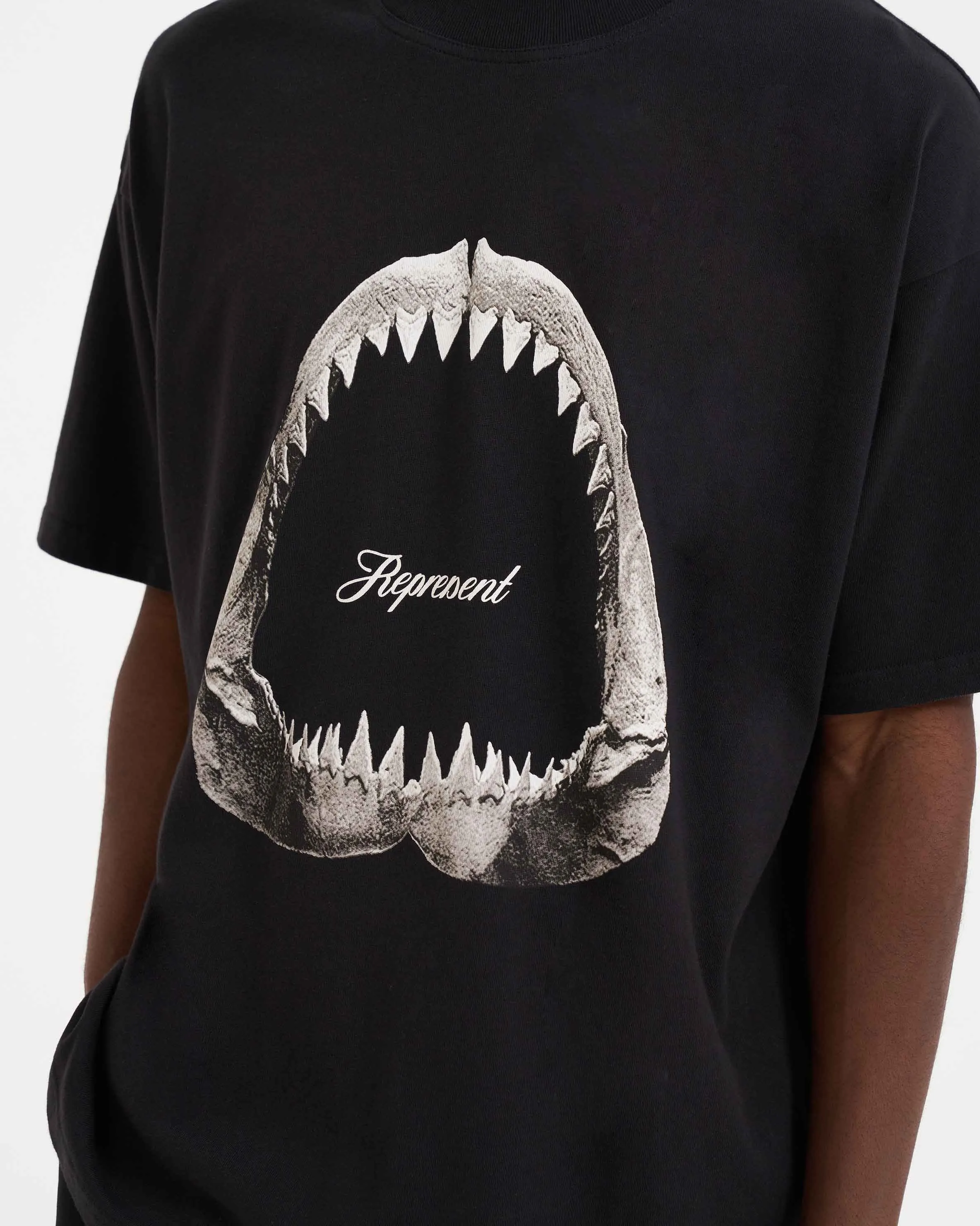 Shark Jaws T-Shirt - Off Black Drip Dry Fabric