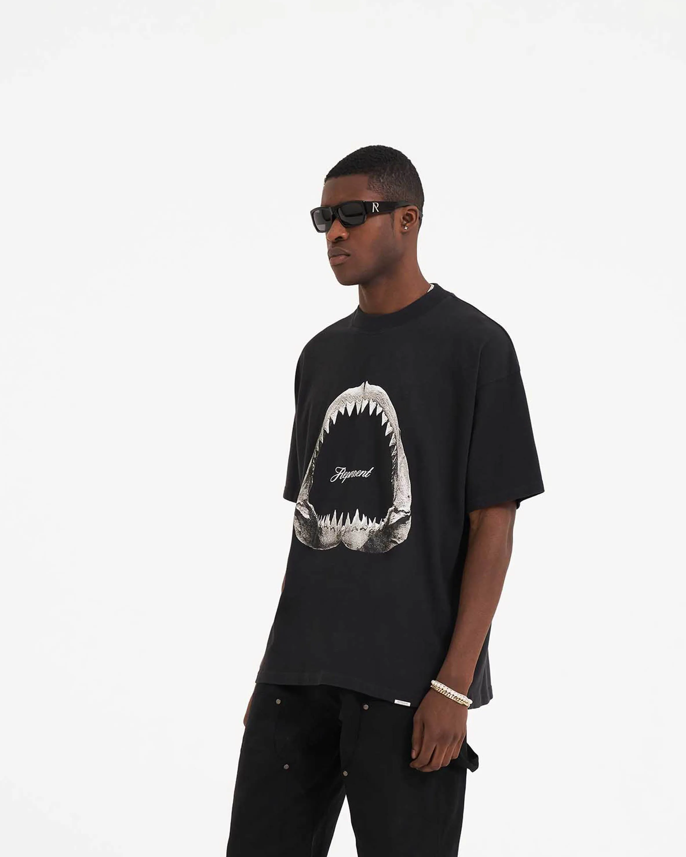 Shark Jaws T-Shirt - Off Black hiking clothes Antibacterial Treatment