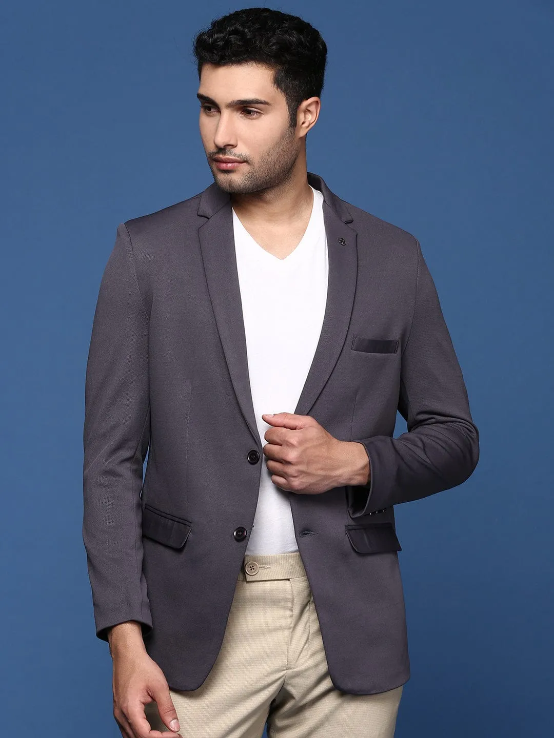 Men's Charcoal Single Breasted Formal Blazer Casual Fit Silhouette