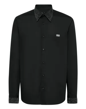 Shirt Sugar Daddy Cut LS Strass Checkered Print Brushed Inner Lining