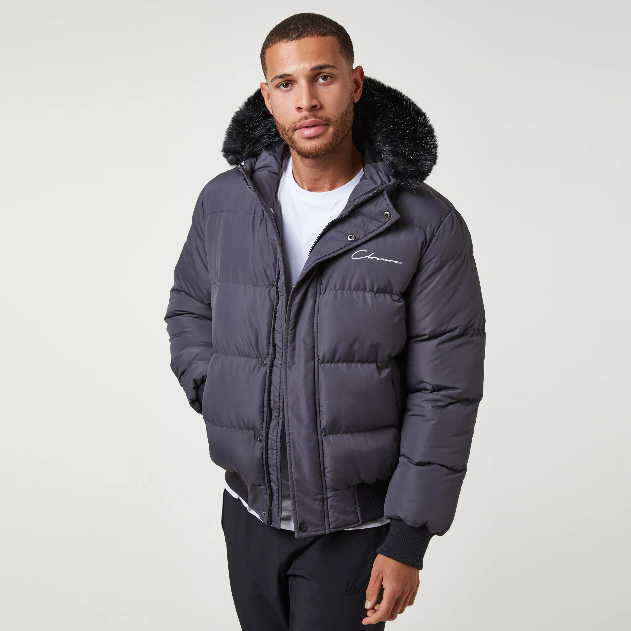 Short Puffer Parka | Charcoal Classic Fit Cut