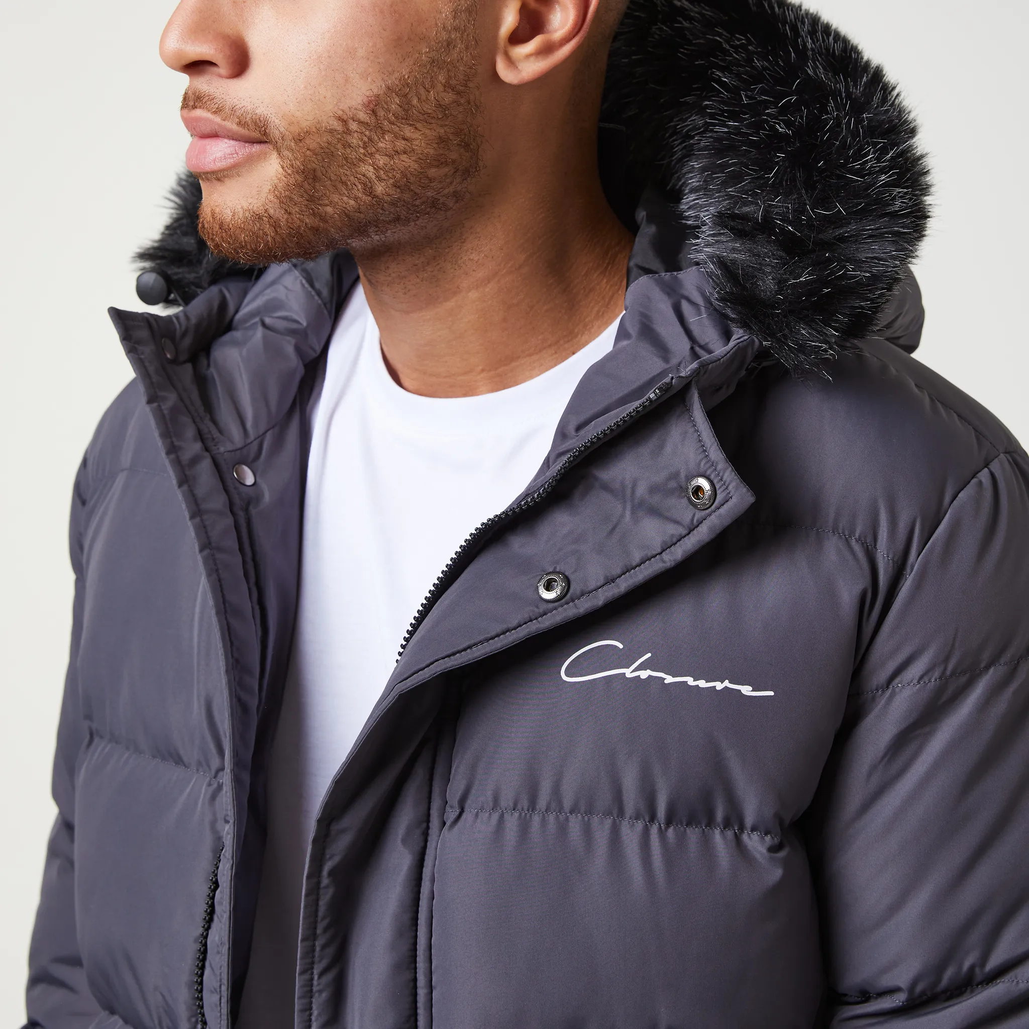 Non Bulky Design Smart Weather Style Short Puffer Parka | Charcoal