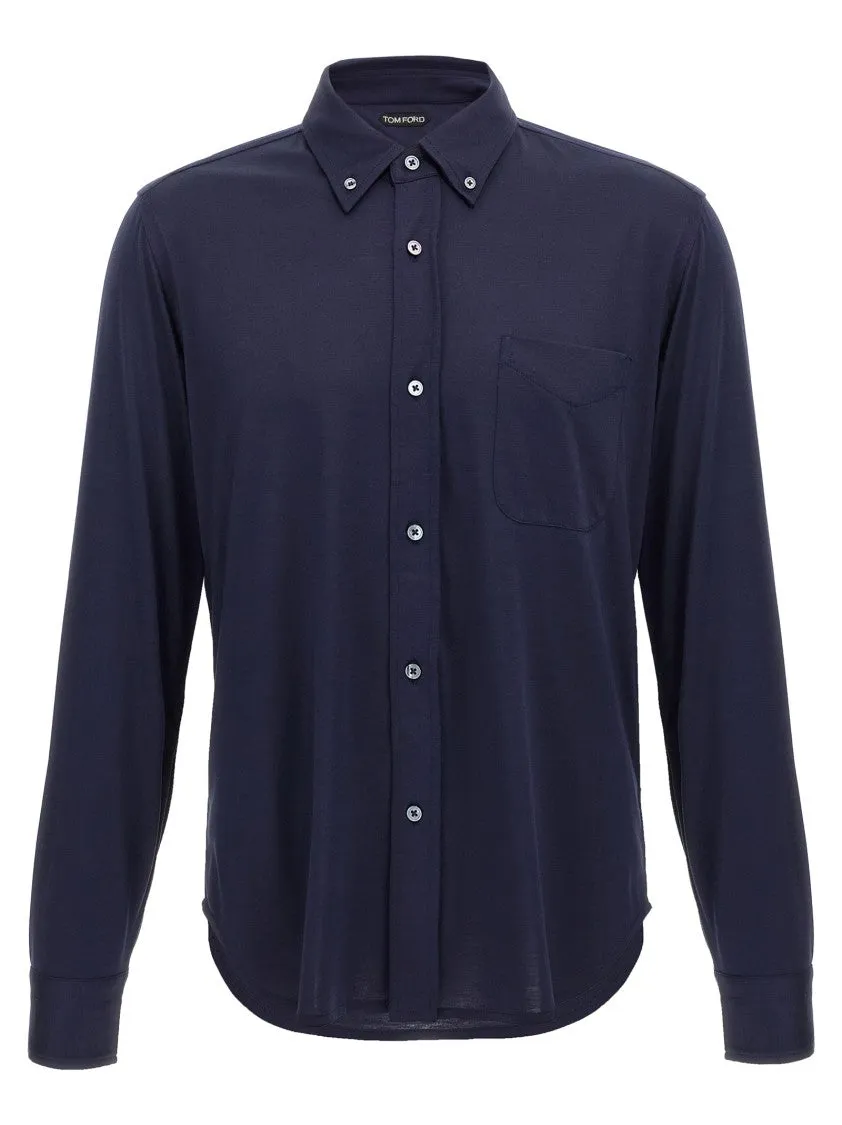 Silk-Cotton Blend Button-Down Shirt Indoor Comfort Sporty Design
