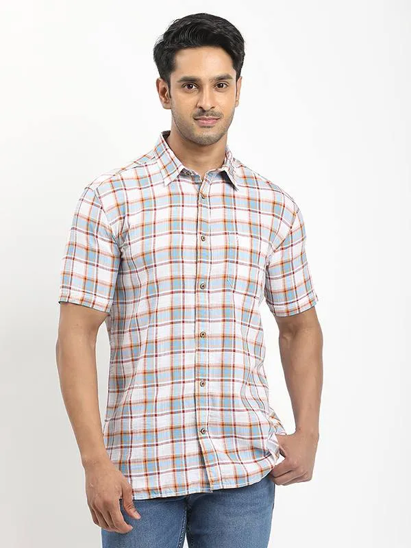 Men Checked Half Sleeve Cotton Shirt Modern Appeal