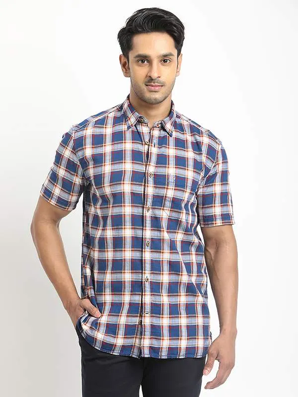 Sleek Fit Men Checked Half Sleeve Cotton Shirt