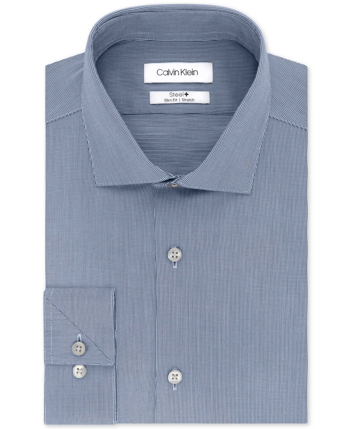 Smooth zipper closure Calvin Klein Dress Shirt Men's  Blue Slim Fit Non-Iron Button Up FTS183