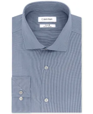 Smooth zipper closure Calvin Klein Dress Shirt Men's  Blue Slim Fit Non-Iron Button Up FTS183