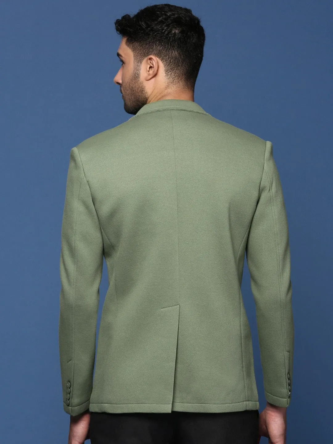 Minimalist Style Non Restrictive Armholes Men's Green Slim Fit Single Breasted Blazer