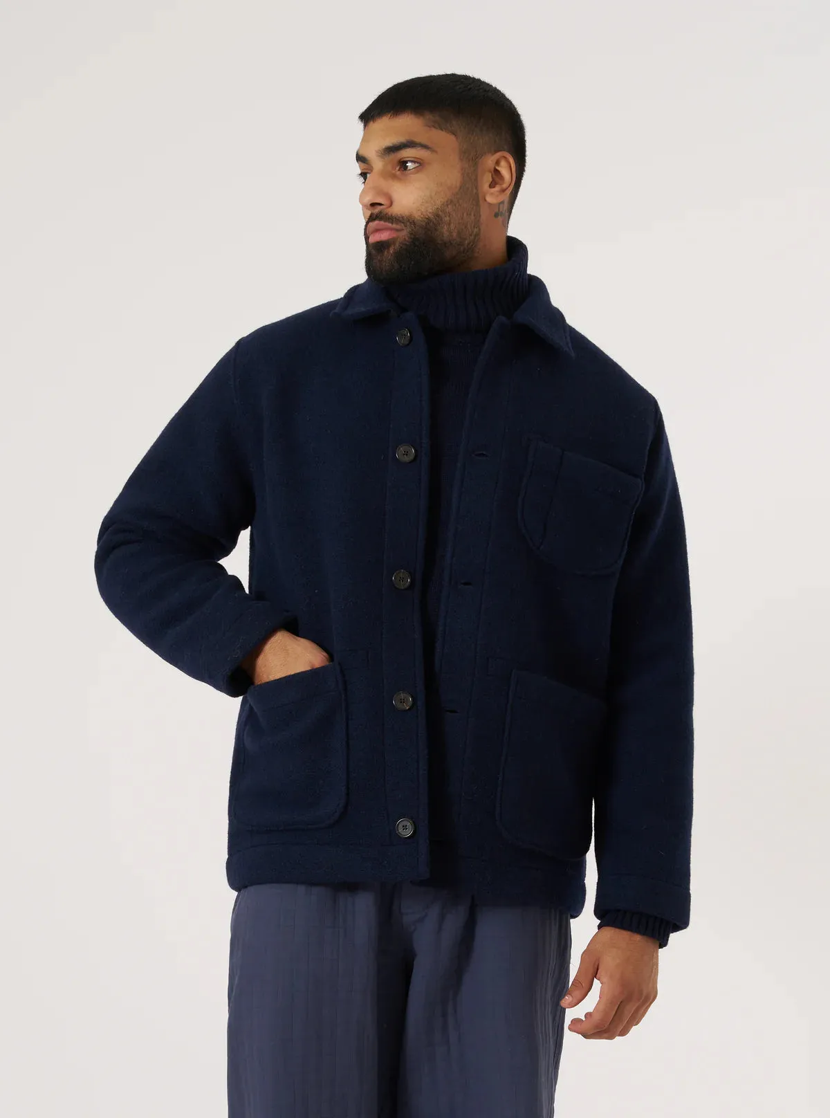 Universal Works Field Jacket Techno Melton Plain Navy Clean Fit ScratchResistant Zippers