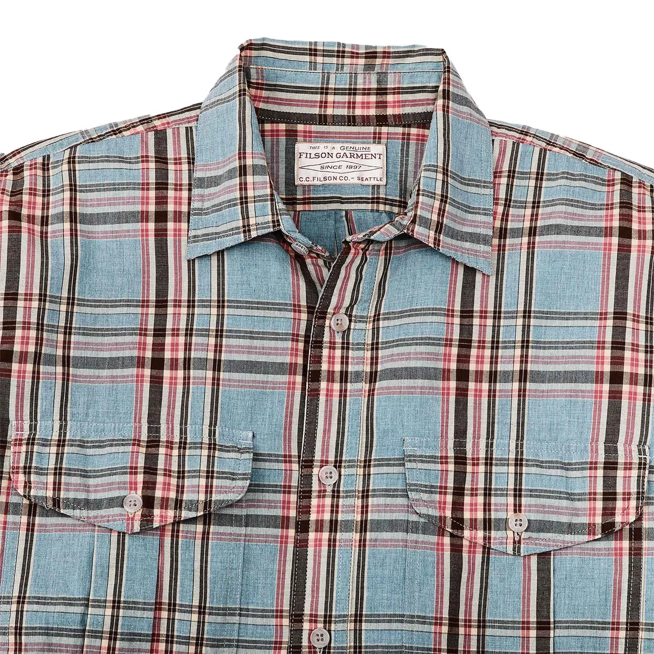 Filson Washed Feather Cloth Shirt Light Blue / Red / Natural Plaid Budget Friendly Breathable fabric